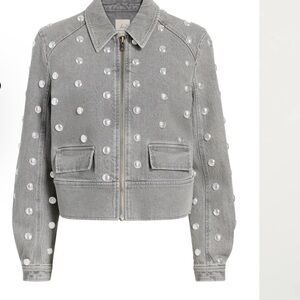 cinq a sept Grey Studded Zip-Front Bomber Jacket